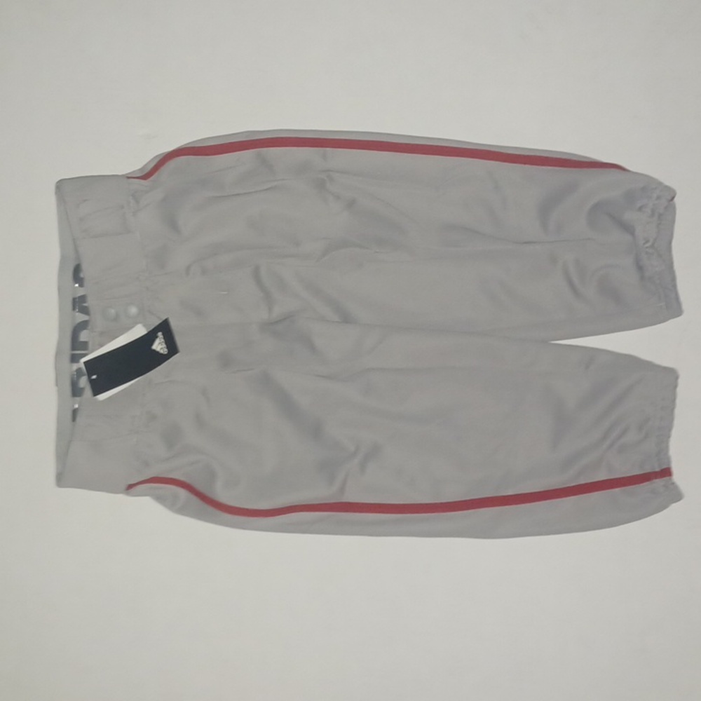 Adidas Short Length Baseball Pants Gray/Red Size-L Kids NWT